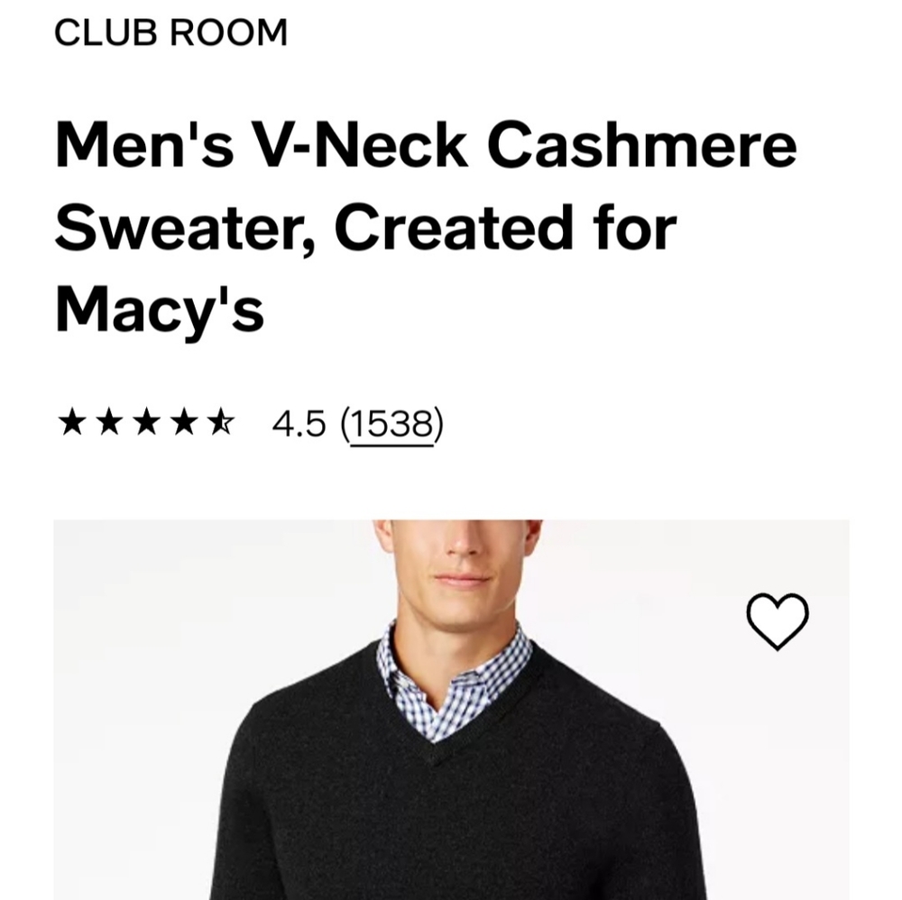 Club room luxury by Macy's men's V-neck black cashmere sweater